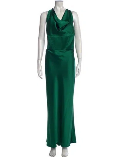 Pre-owned Amsale Cowl Neck Long Dress In Green