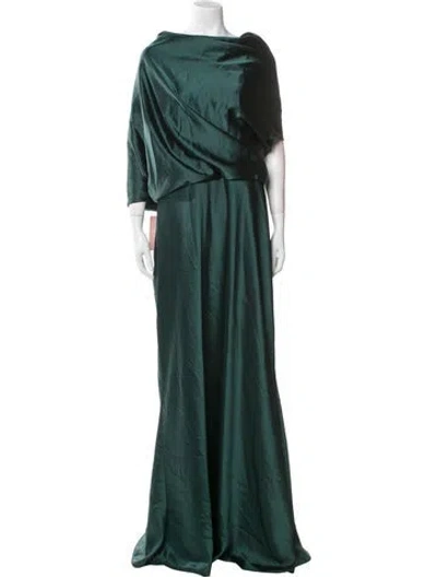 Pre-owned Amsale Cowl Neck Long Dress In Green