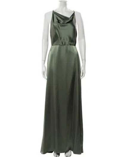 Pre-owned Amsale Cowl Neck Long Dress In Green