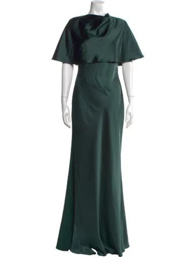 Pre-owned Amsale Cowl Neck Long Dress In Green