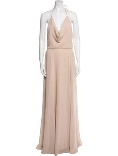 Pre-owned Amsale Cowl Neck Long Dress In Neutral