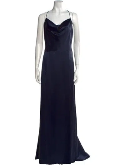 Pre-owned Amsale Cowl Neck Long Dress In Neutral
