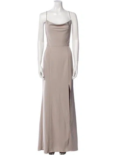 Pre-owned Amsale Cowl Neck Long Dress In Neutral
