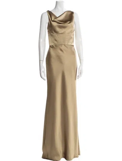 Pre-owned Amsale Cowl Neck Long Dress In Neutral