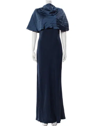 Pre-owned Amsale Cowl Neck Long Dress W/ Tags In Blue