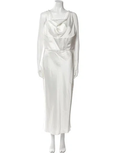 Pre-owned Amsale Cowl Neck Long Dress W/ Tags In White