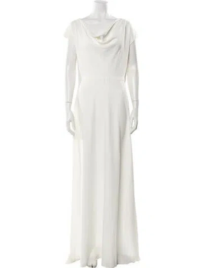 Pre-owned Amsale Cowl Neck Long Dress In White