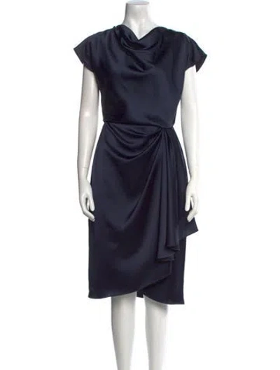 Pre-owned Amsale Cowl Neck Midi Length Dress In Blue