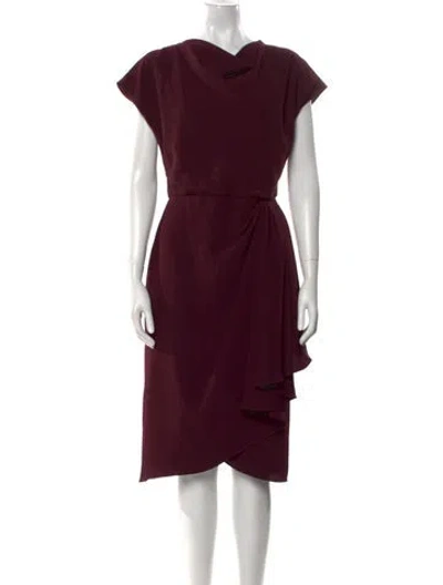 Pre-owned Amsale Cowl Neck Midi Length Dress In Burgundy