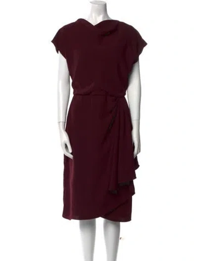 Pre-owned Amsale Cowl Neck Midi Length Dress In Burgundy