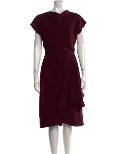Pre-owned Amsale Cowl Neck Midi Length Dress In Burgundy