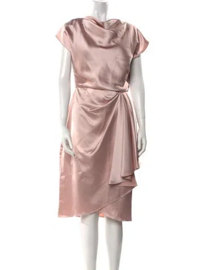 Pre-owned Amsale Cowl Neck Midi Length Dress In Neutral