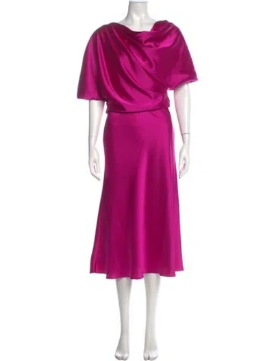 Pre-owned Amsale Cowl Neck Midi Length Dress In Pink
