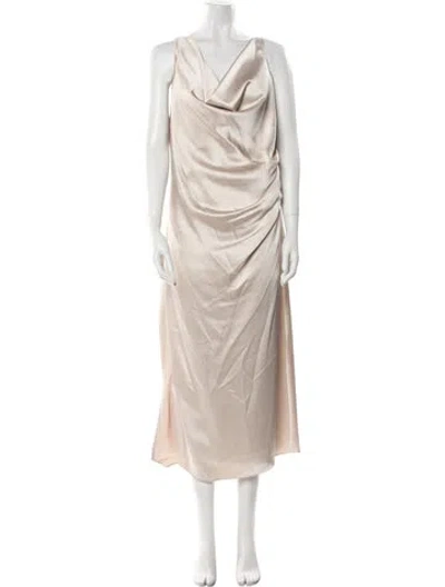 Pre-owned Amsale Cowl Neck Midi Length Dress W/ Tags In Neutral
