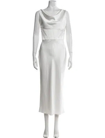 Pre-owned Amsale Cowl Neck Midi Length Dress In White