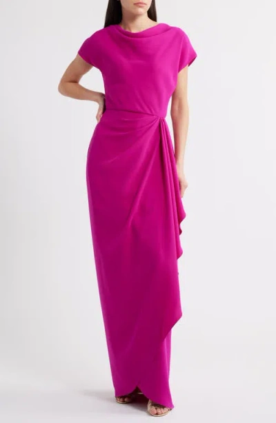 AMSALE AMSALE COWL NECK RUFFLE DRESS