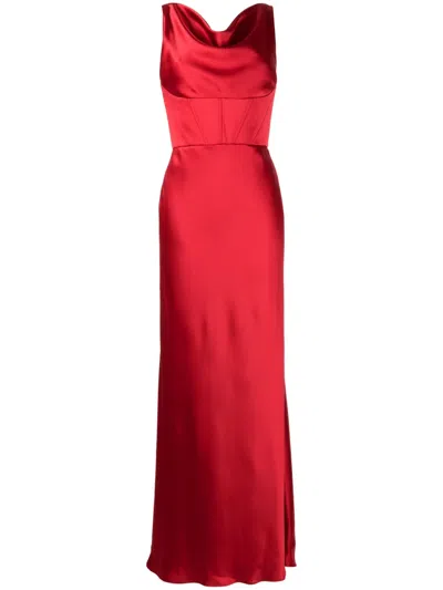 Amsale Cowl-neck Satin Corset Gown In Red