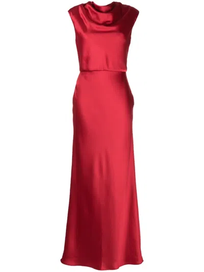 Amsale Cowl-neck Sleeveless Maxi Dress In Red