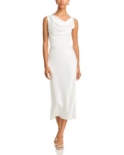 Amsale Cowlneck Corset Midi Dress In Ivory