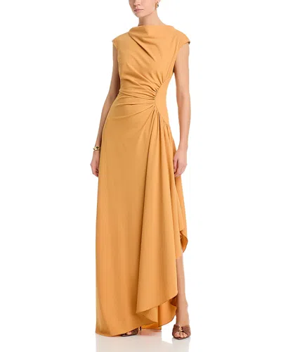 Amsale Cowlneck Side Gathered Dress In Brown