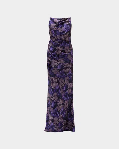 Amsale Cowl-neck Sleeveless Long Floral Gown In Purple
