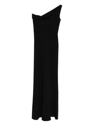 Amsale Crepe One-shoulder Gown In Black