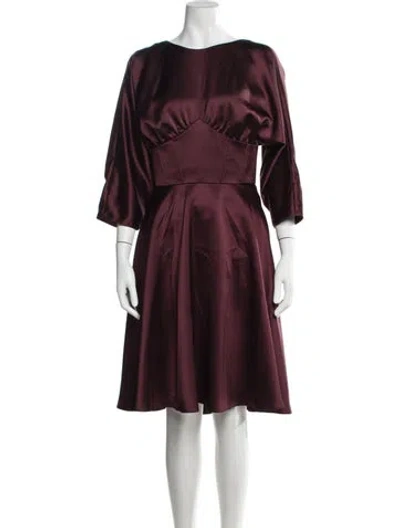 Pre-owned Amsale Crew Neck Knee-length Dress In Burgundy