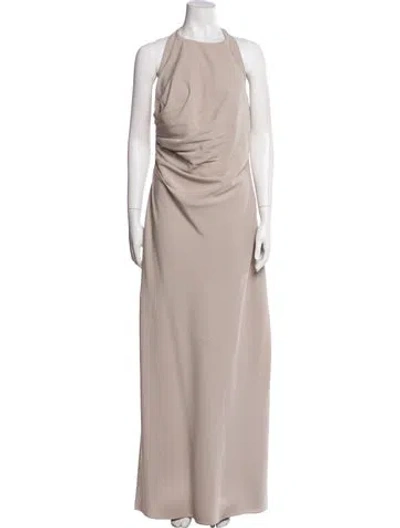 Pre-owned Amsale Crew Neck Long Dress In Neutral