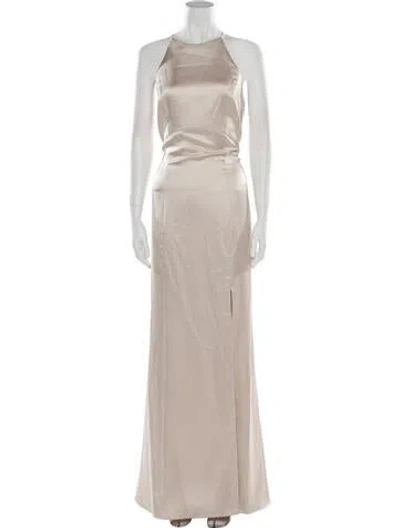Pre-owned Amsale Crew Neck Long Dress In Neutral