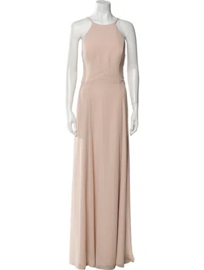 Pre-owned Amsale Crew Neck Long Dress In Neutral