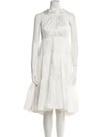Pre-owned Amsale Crew Neck Midi Length Dress In White