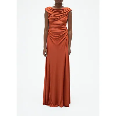 Amsale Draped Cowl Jersey Dress In Brown