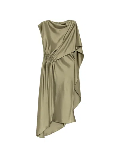 Amsale Draped Midi Dress In Green