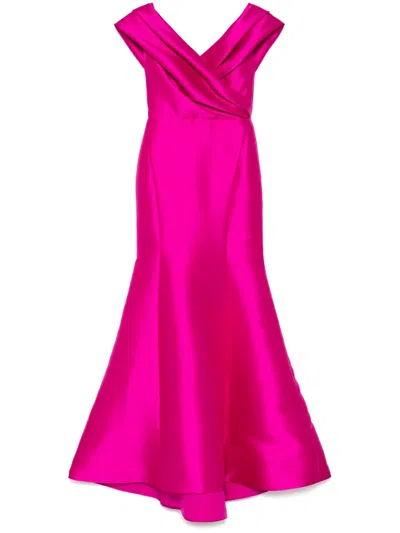 Amsale Draped Mikado Gown Dress In Purple