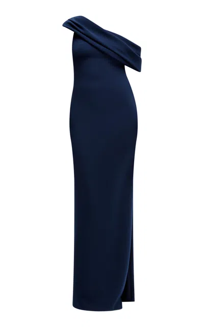 Amsale Draped Off-the-shoulder Gown In Blue