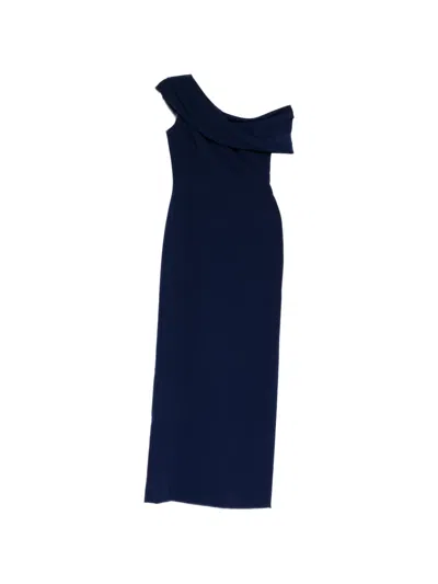 Amsale Draped Off-the-shoulder Gown In Blue