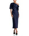Amsale Draped Pencil Midi Dress In Blue