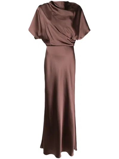 Amsale Draped Satin Gown In Brown