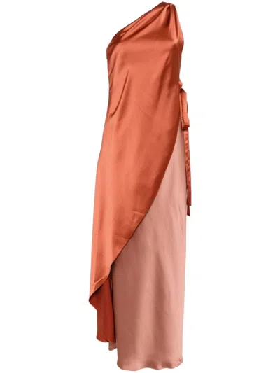Amsale Draped Satin Gown In Copper/sienna