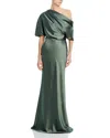 Amsale Draped Satin One Shoulder Dress In Green