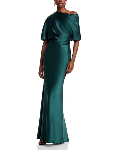 Amsale Draped Satin One Shoulder Dress In Green