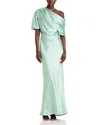 Amsale Draped Satin One Shoulder Dress In Sage