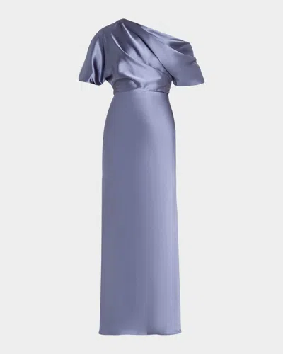 Amsale Draped Satin One-shoulder Gown In Purple