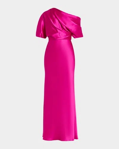 Amsale Draped Satin One-shoulder Gown In Pink