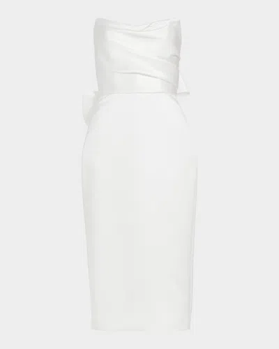Amsale Duchess Satin Bow-back Midi Dress In White