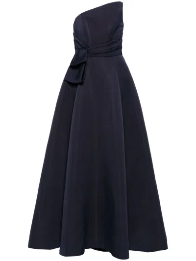 Amsale Faille Asymmetric Gown In Blue