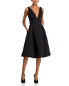 AMSALE FAILLE V-NECK FIT-AND-FLARE DRESS