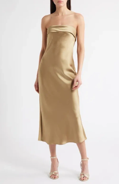 Amsale Faye Strapless Satin Cocktail Dress In Brown