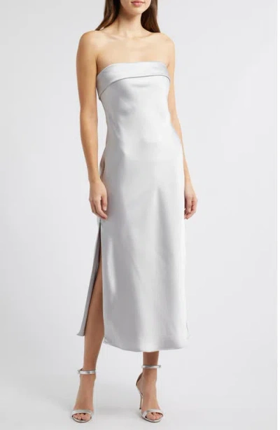 Amsale Faye Strapless Satin Cocktail Dress In Platinum