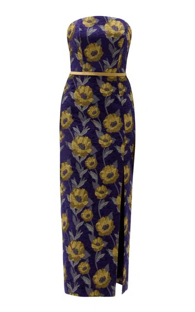 Amsale Floral Brocade Strapless Dress In Multi